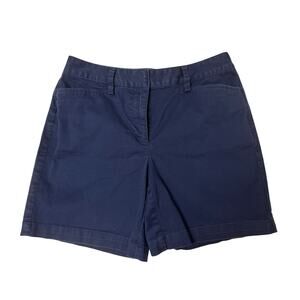 Lands' End Women's Navy Blue Mid-Rise Shorts Size 8 Classic Chino Style